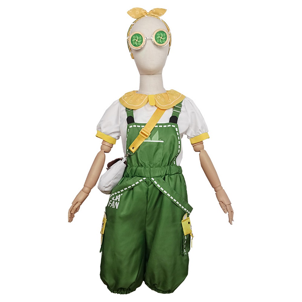 Identity V Little Girl Panda Friend cosplay costume with green PANDA FAN overalls and camera bag