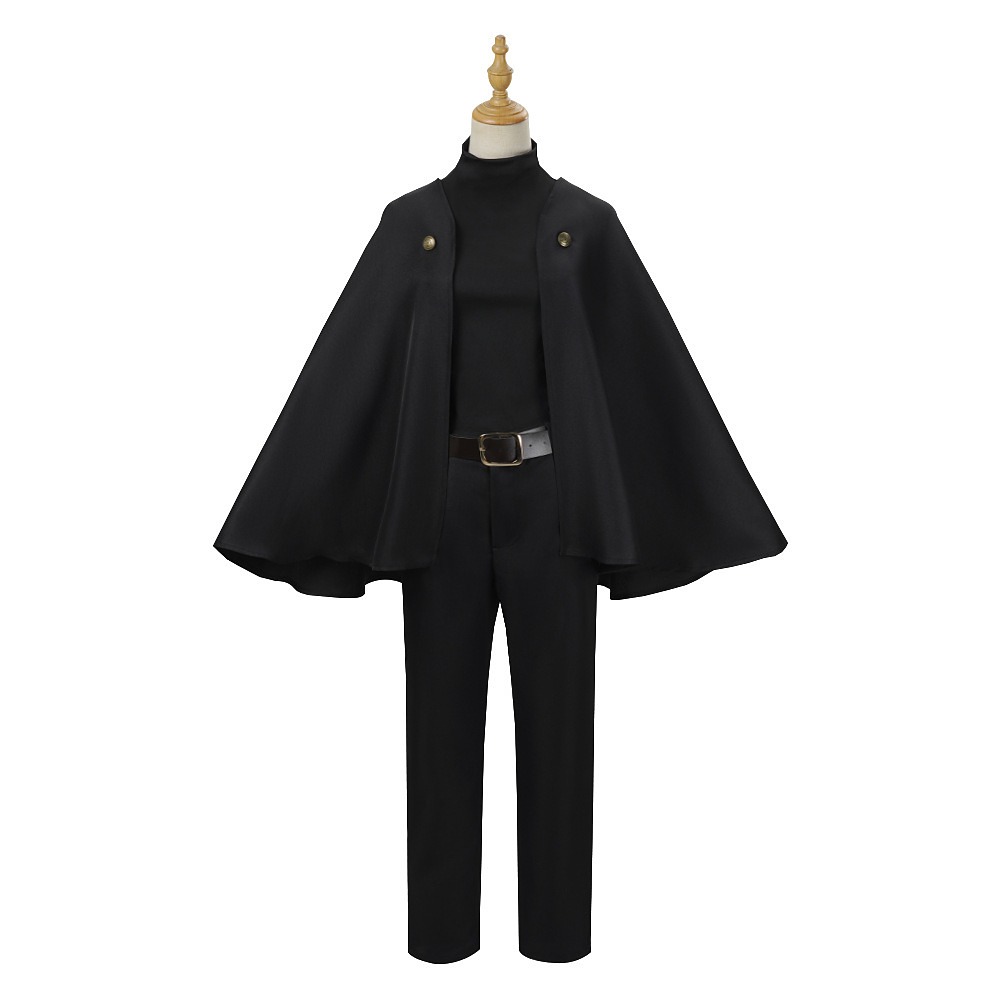 Maki Zenin black cloak cosplay costume with high-neck top, pants and belt