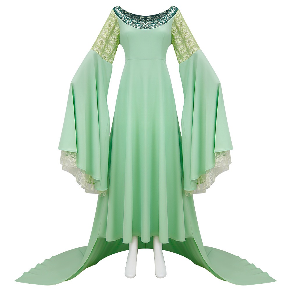 Arwen green elven gown cosplay costume with long train