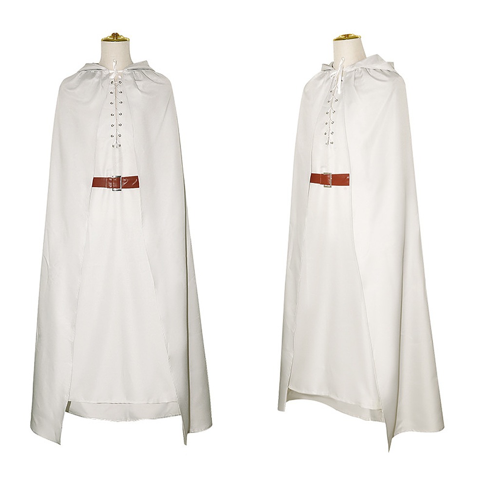 Gandalf the White cosplay costume with white robe and hooded cloak