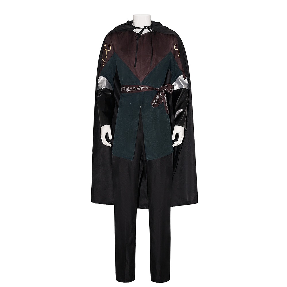 Legolas Elf Prince cosplay costume with green tunic, embroidered belt and black cape