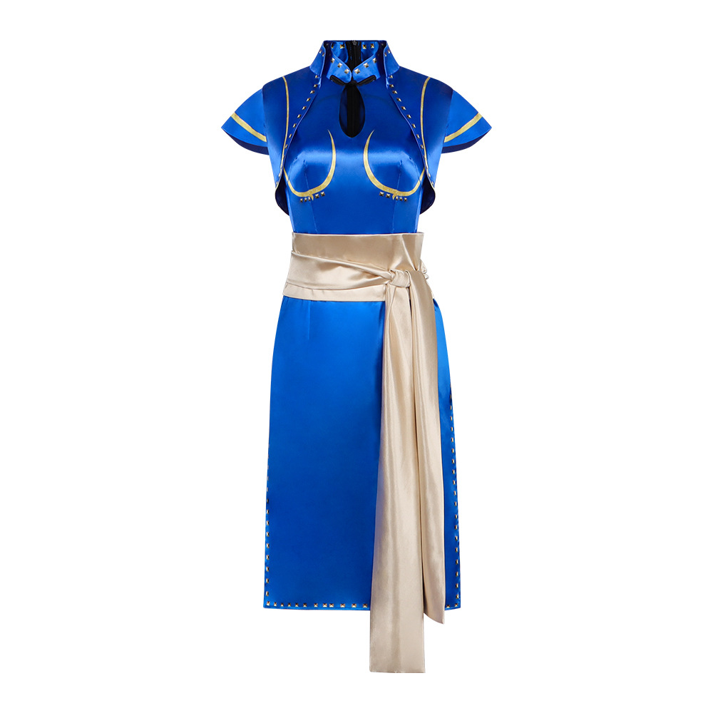 Chun-Li blue satin qipao