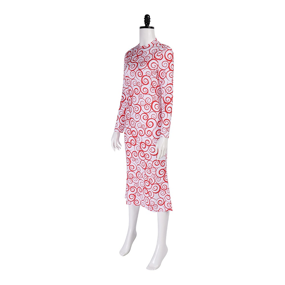 Mars Attacks Martian Girl red and pink swirl print long sleeve dress