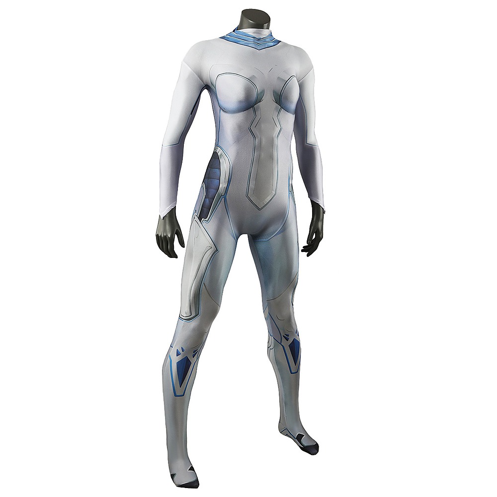 Marvel Rivals Dagger Tandy Bowen white printed cosplay jumpsuit with silver and pale blue details