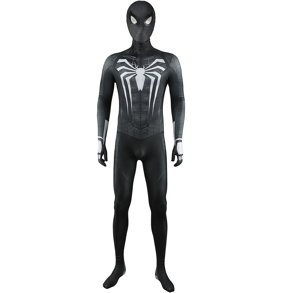 Marvel's Spider-Man black symbiote jumpsuit with a large white chest spider