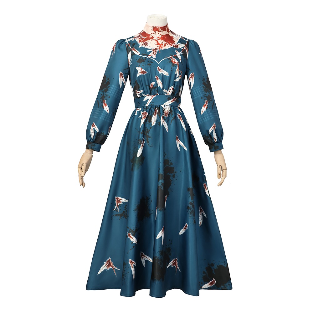 Lizzie Borden Victorian dress with printed blood splatter from Monster: The Lizzie Borden Story