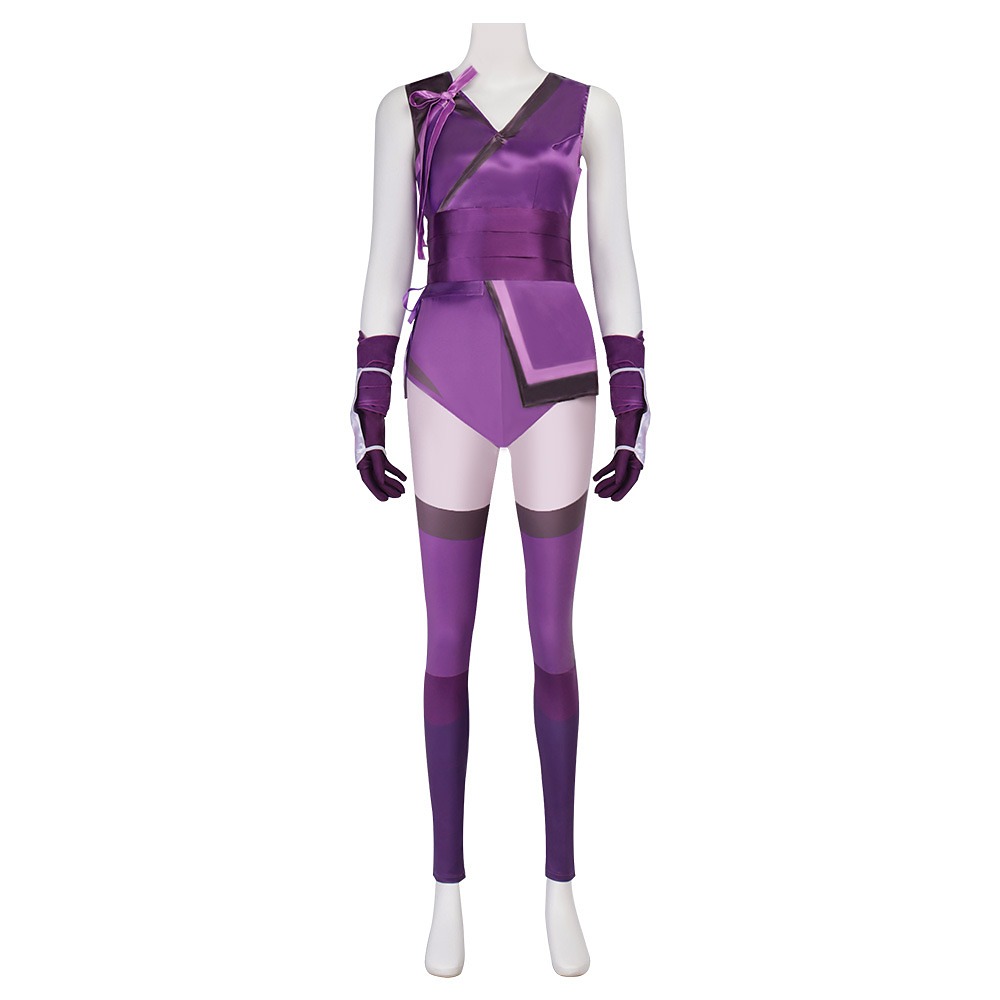 Mortal Kombat 11 Mileena purple cosplay costume with shawl, gloves, belt and mask