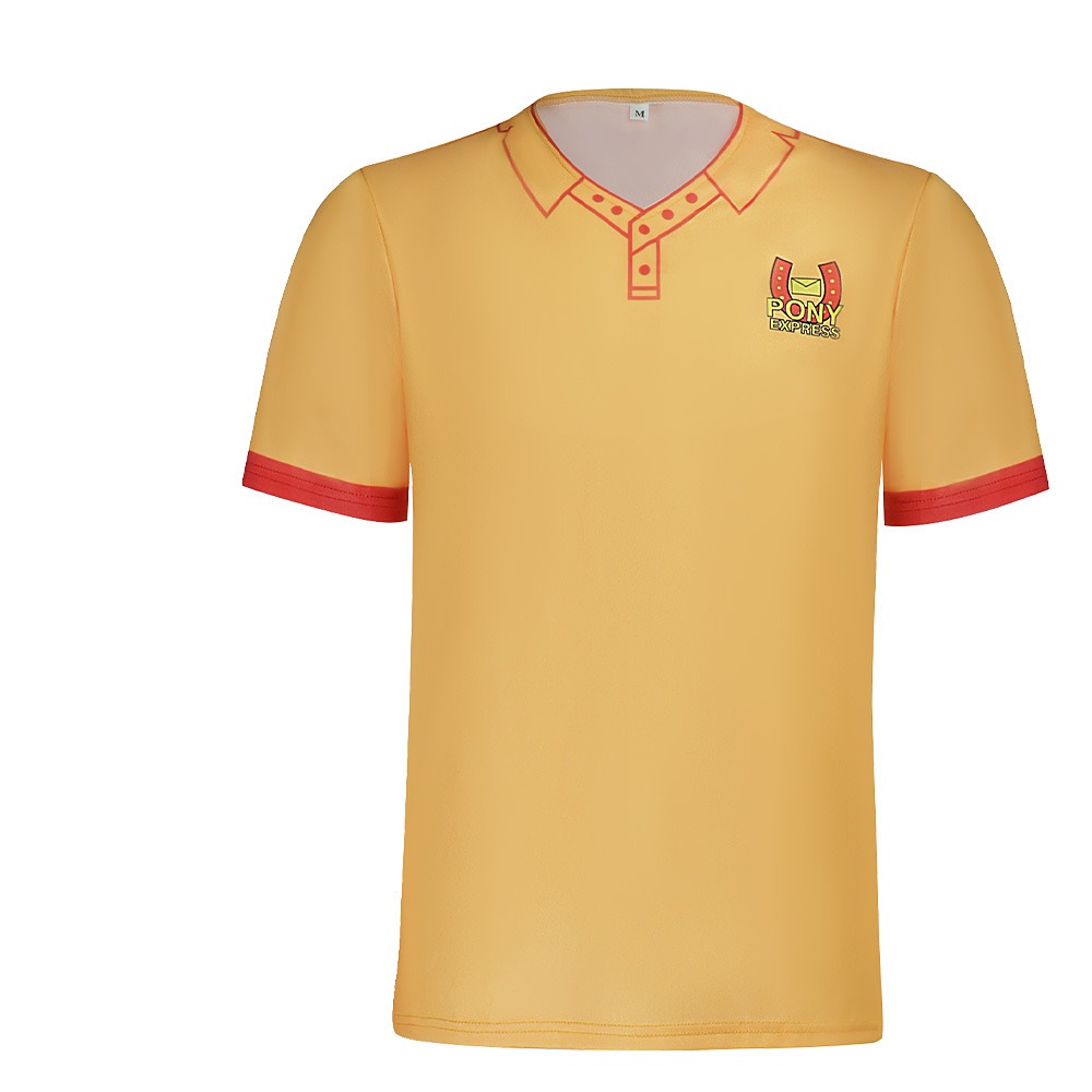 Mouthwashing Swansea yellow Pony Express polo-style T-shirt with red collar and cuffs