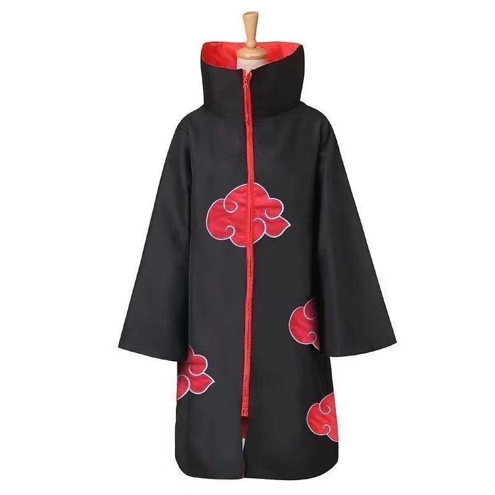Naruto Itachi Uchiha black Akatsuki cosplay cloak with red clouds and high collar