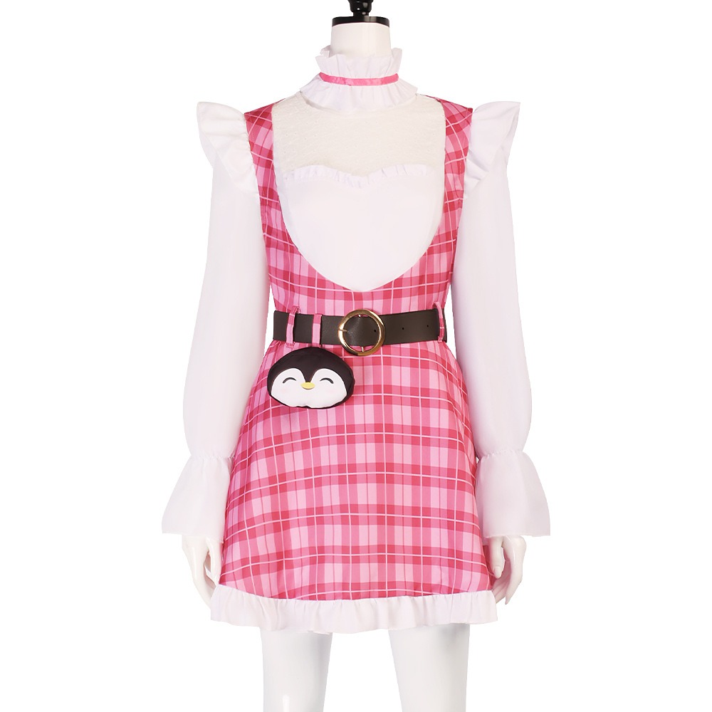 NIJISANJI EN Petra Gurin pink plaid pinafore dress spring cosplay outfit without cardigan