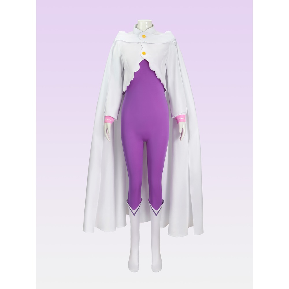 Emilia Re:Zero Season 4 cosplay costume with purple bodysuit and white cape