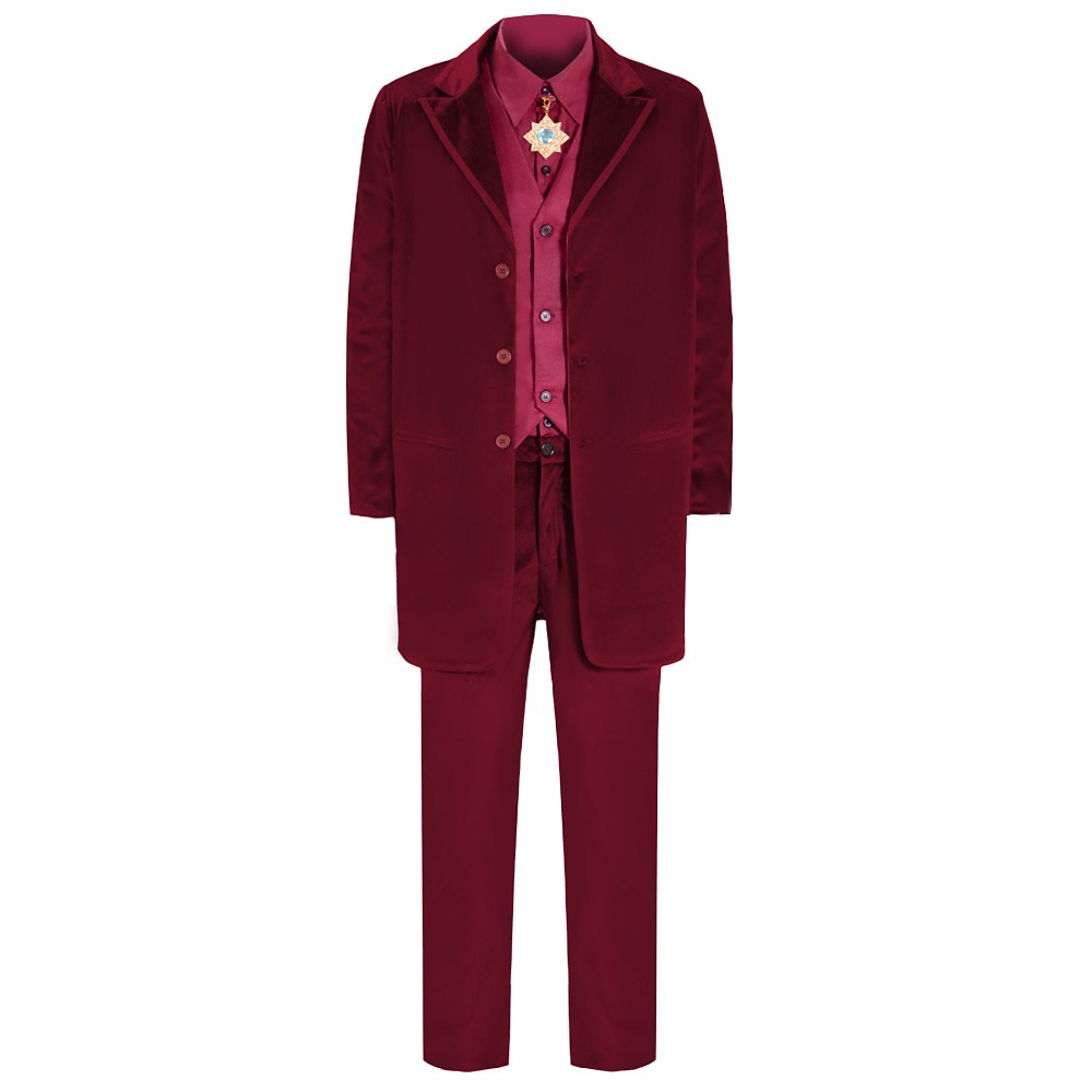 Renfield Dracula burgundy velvet suit with coat, vest and star brooch