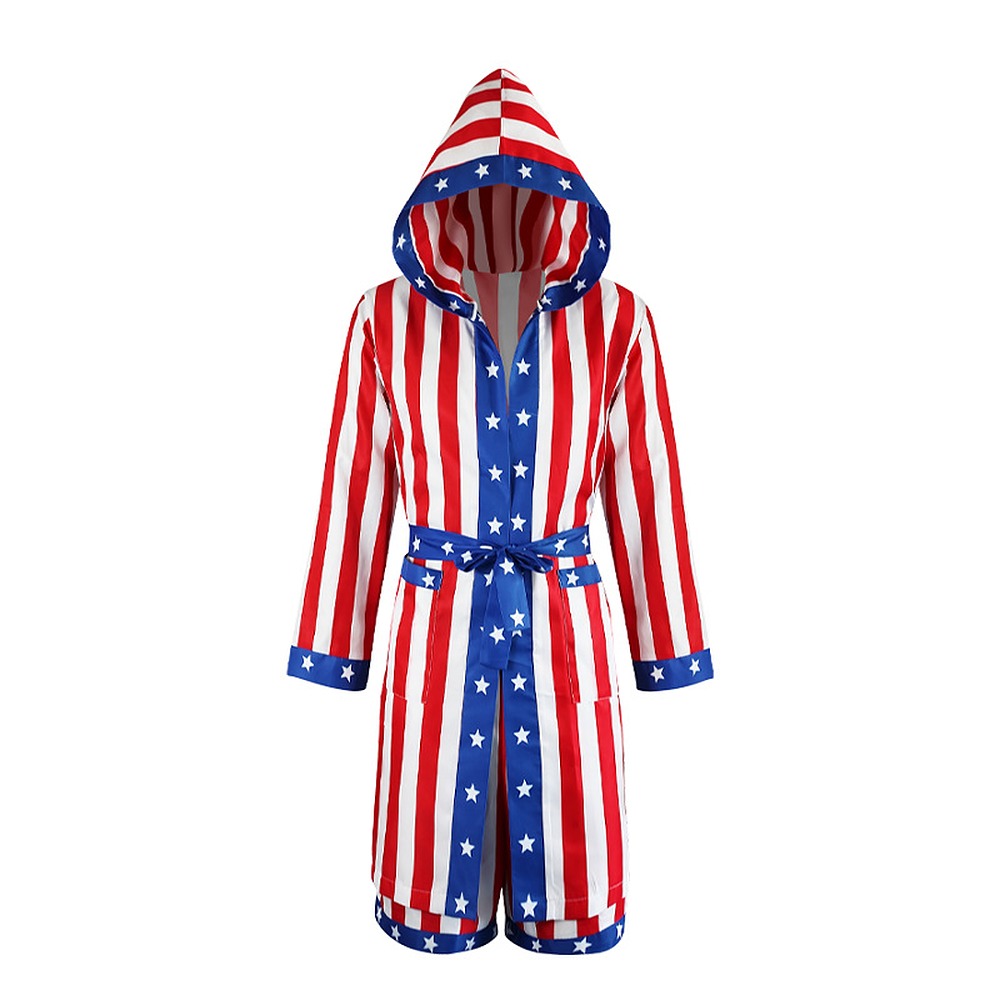Rocky Balboa stars and stripes hooded boxing robe costume set