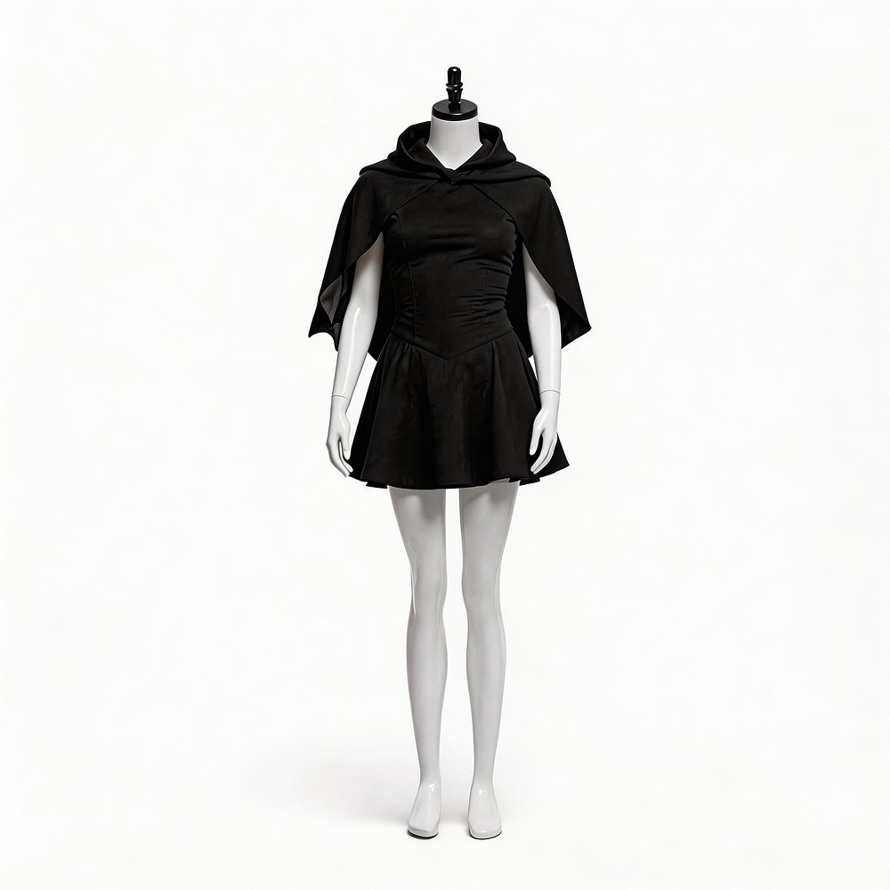Scream Ghostface women's black mini dress with hooded ragged-edge capelet