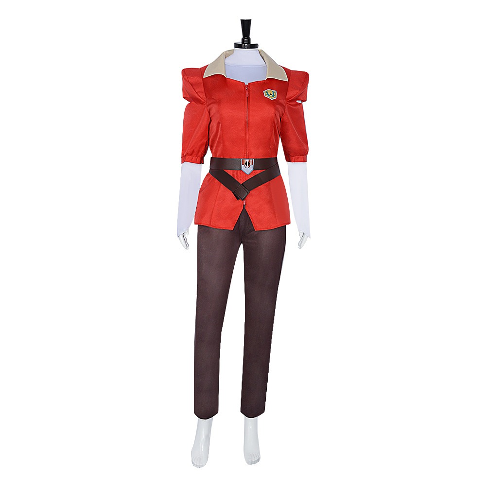 Adora red puff-sleeve jacket cosplay costume with brown trousers, belt and white undershirt