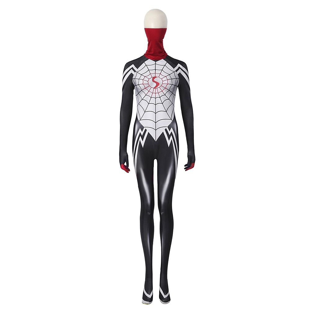Silk Cindy Moon black and white web bodysuit with red neck scarf