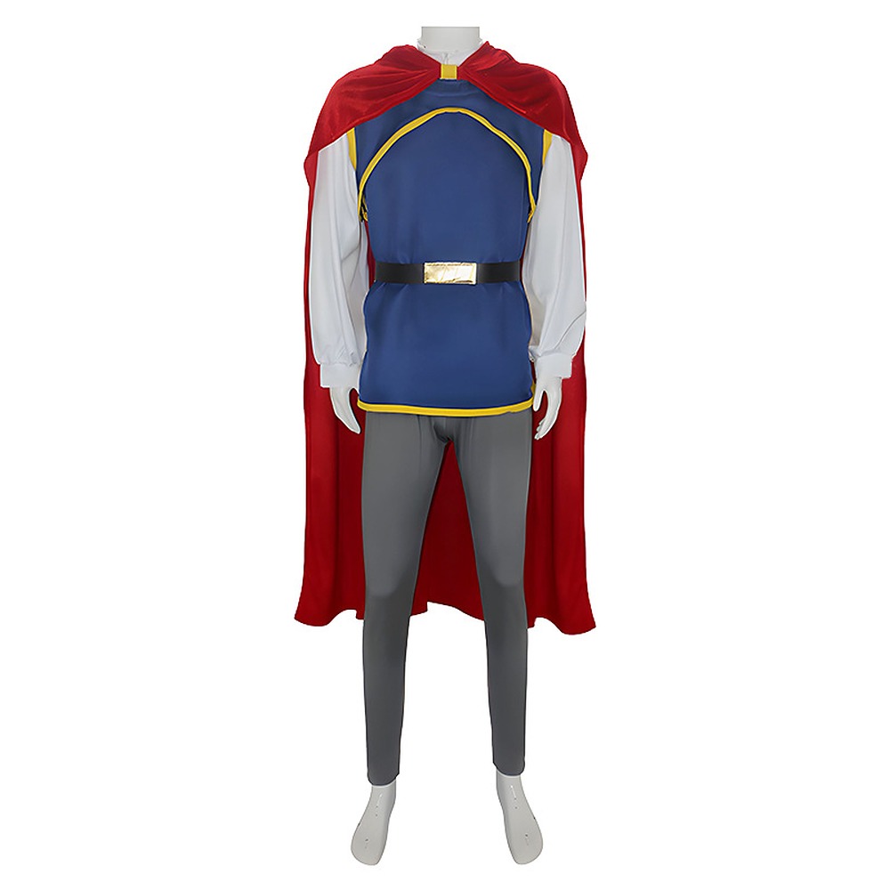 Snow White Prince cosplay costume with blue vest and red hooded cape