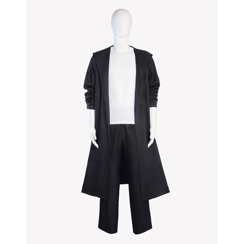 Sung Jinwoo black hooded long coat cosplay costume front view
