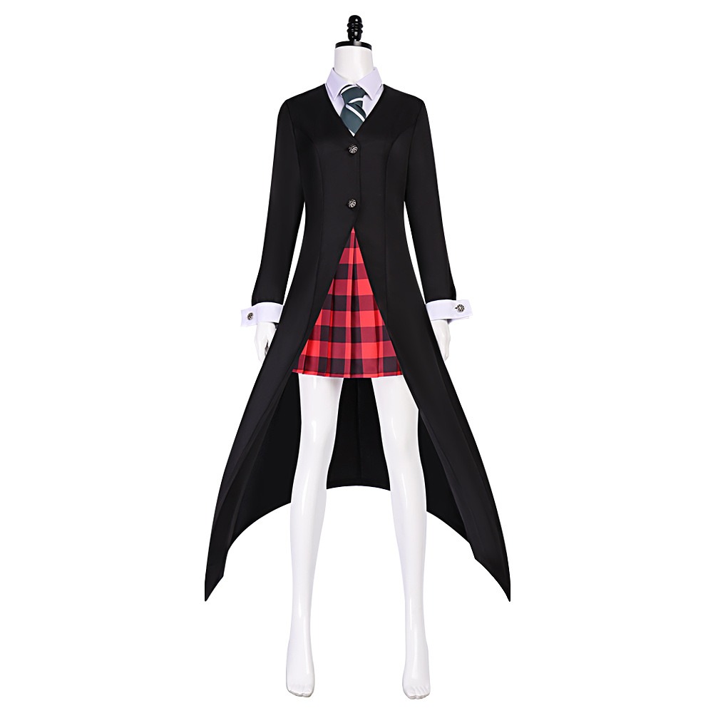Soul Eater Maka Albarn cosplay costume with black long coat and red plaid skirt