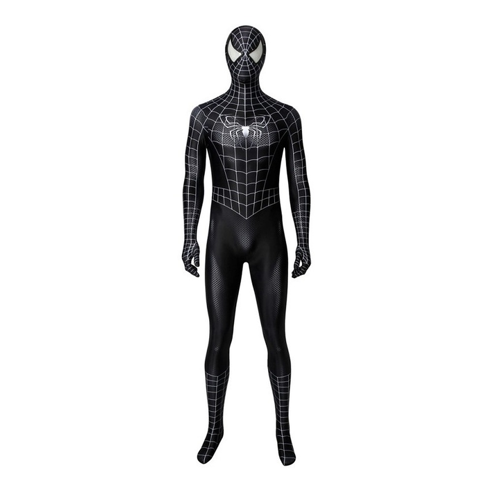 Spider-Man 3 black symbiote suit cosplay jumpsuit with hood mask