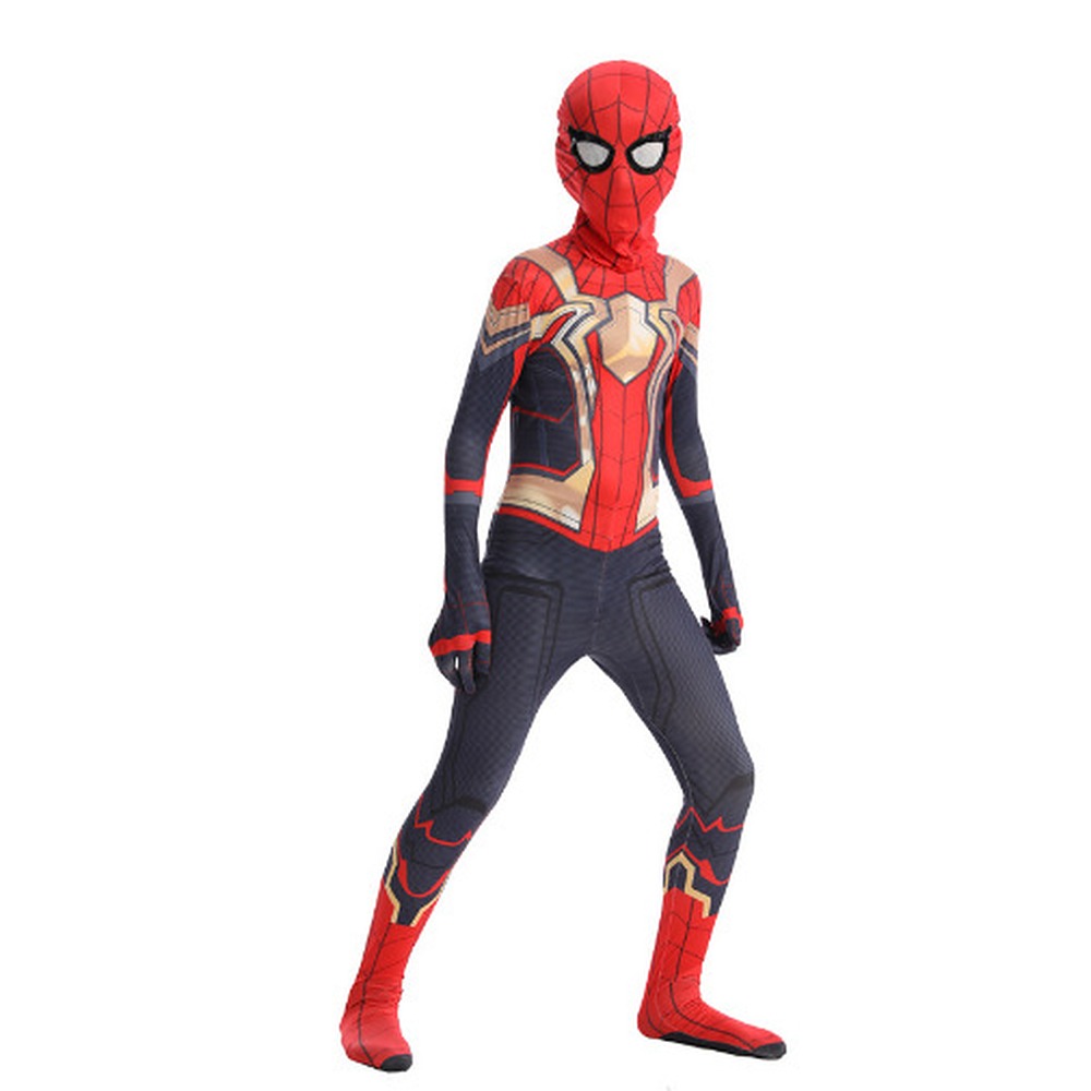 Spider-Man No Way Home red and gold printed bodysuit front view