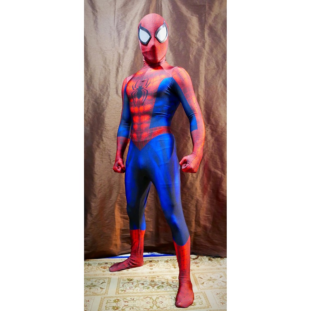 Spider-Man classic comic red and blue muscle suit with black chest spider and matching mask