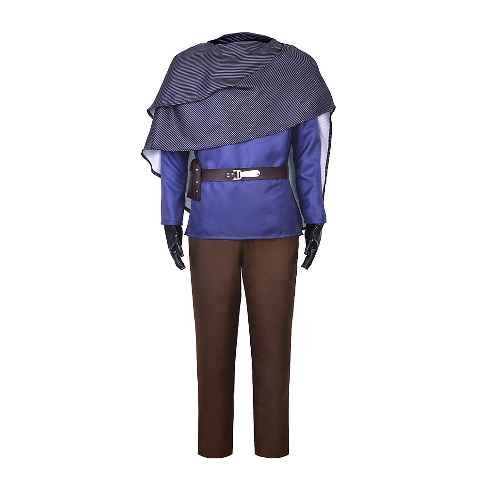 Obi-Wan Kenobi undercover cosplay costume with blue tunic, grey shawl and brown trousers