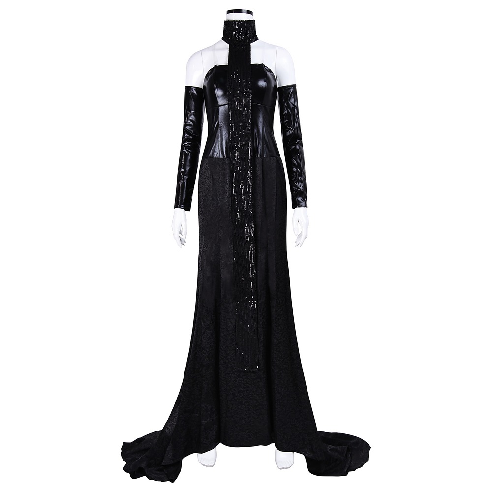 Padme Amidala black corset mermaid gown with sequin high collar and separate arm sleeves