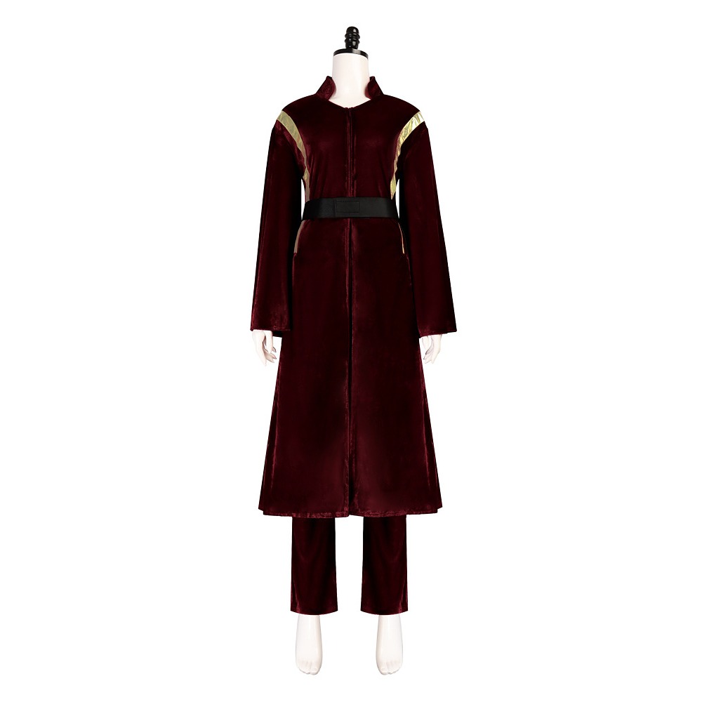 Padme Amidala dark red velvet robe with gold stripes and black belt