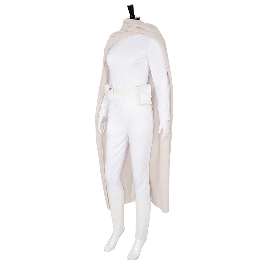Padme Amidala white top and trousers with cream cloak, holster belt and leg guards