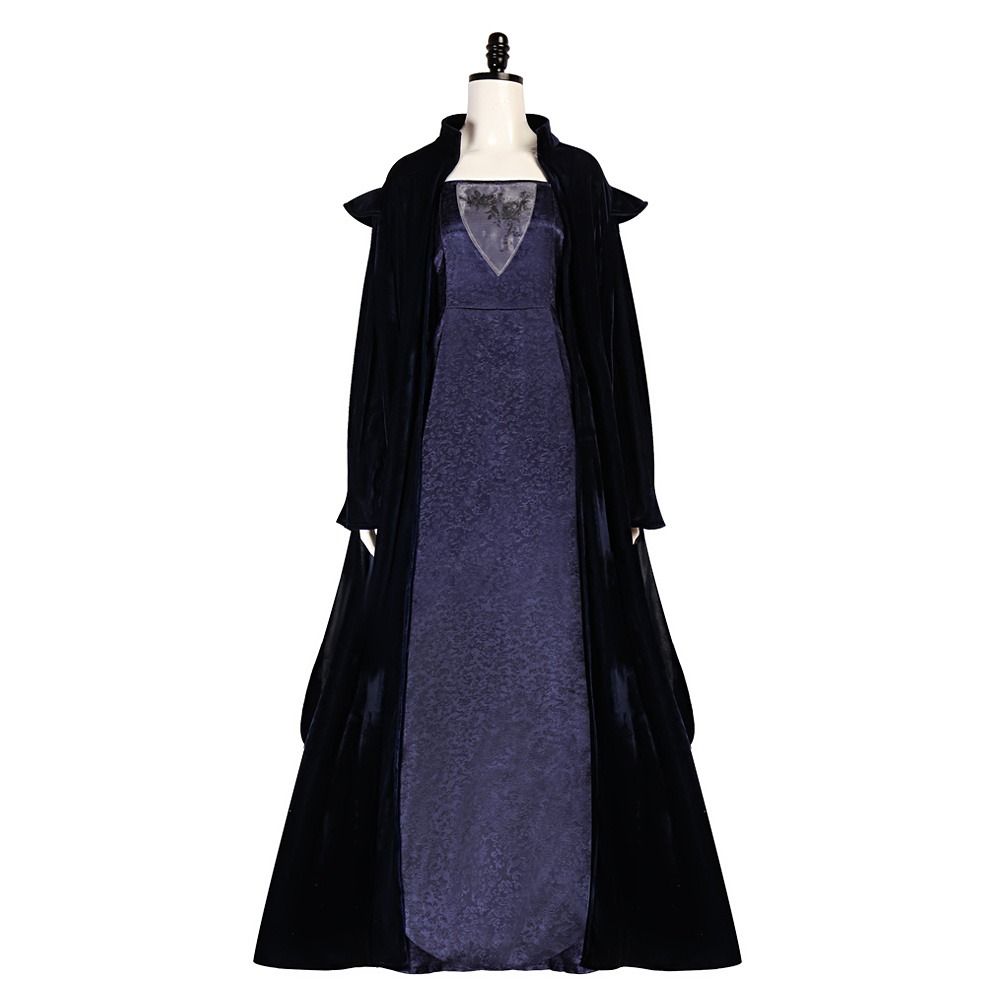 Sola Naberrie cosplay costume with navy velvet robe and purple jacquard satin gown