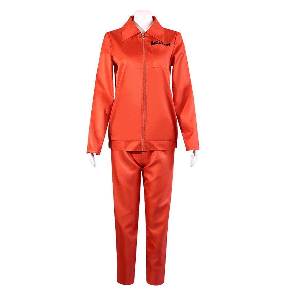 Suicide Squad Isekai Harley Quinn orange prison jumpsuit cosplay costume front view