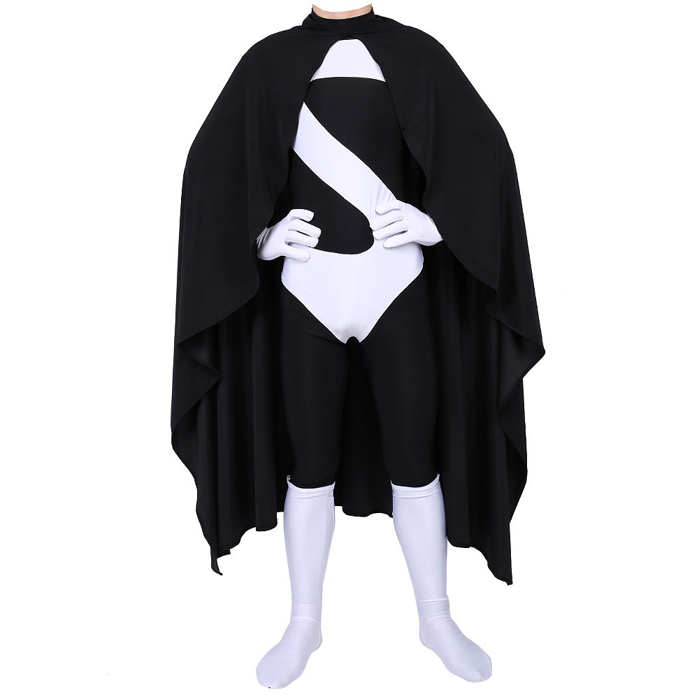 The Incredibles Syndrome black and white S logo jumpsuit with black cape