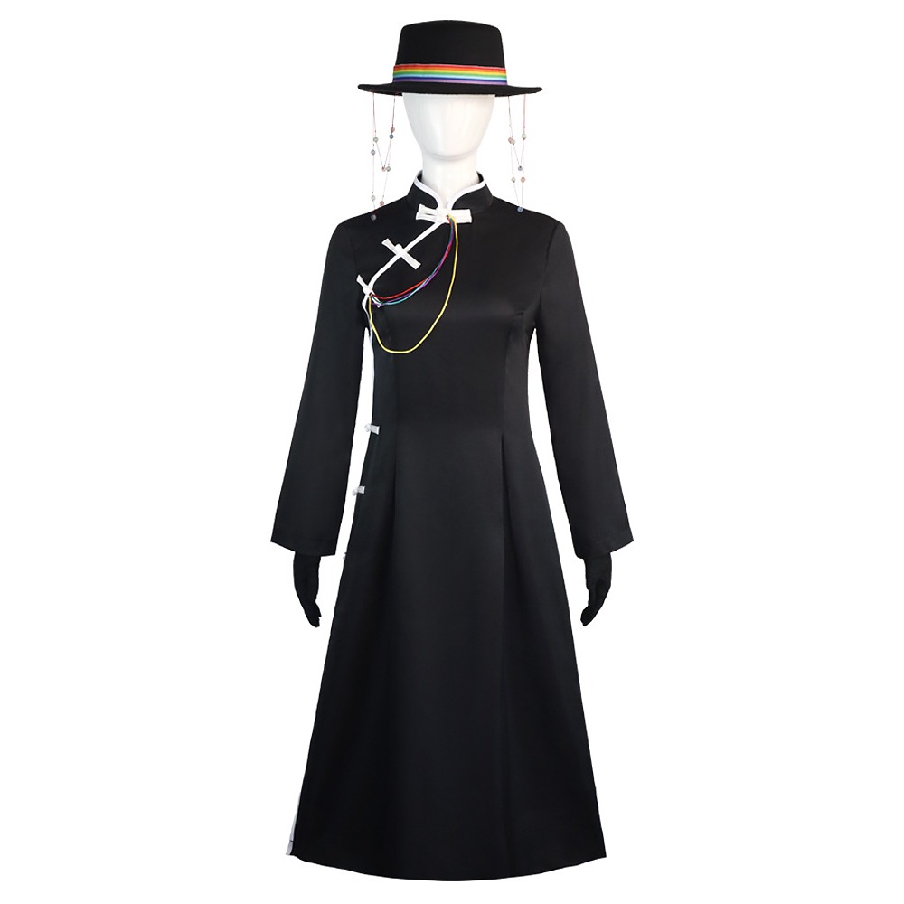 Huai Yunqing TOUQI cosplay costume black qipao robe with hat and glasses