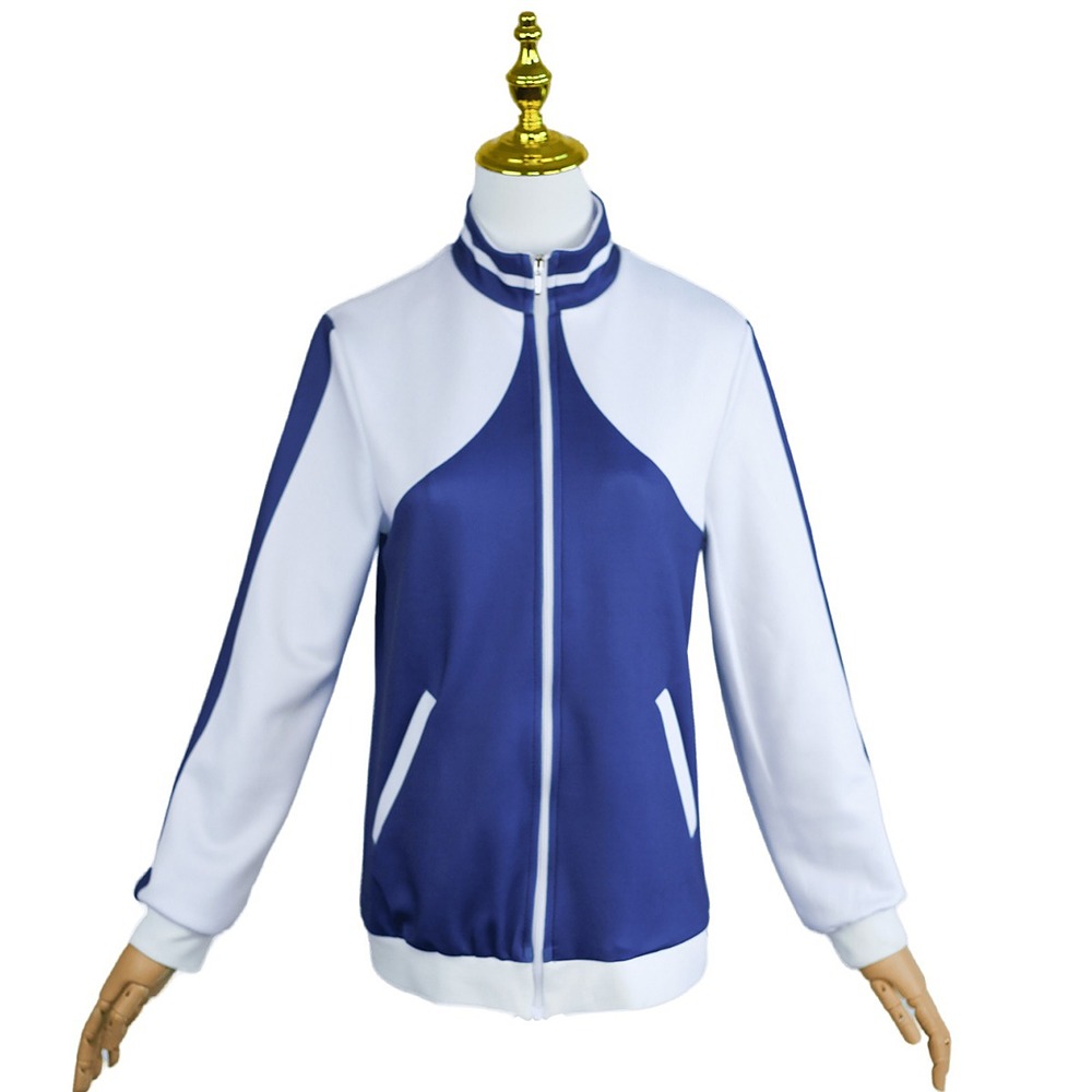 Undead Unluck Fuuko Izumo cosplay costume blue and white track jacket front view