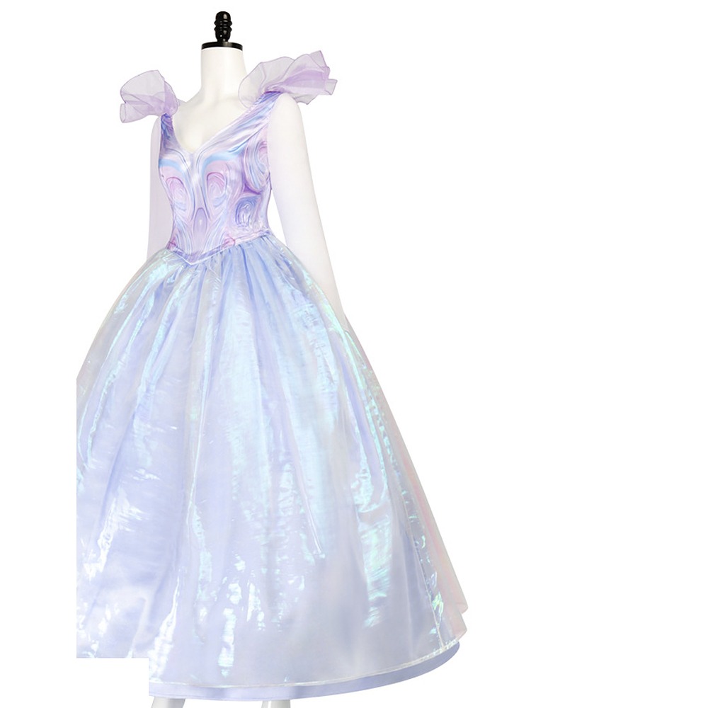 Wicked For Good Glinda lavender iridescent ball gown with swirl-print bodice and organza shoulder ruffles