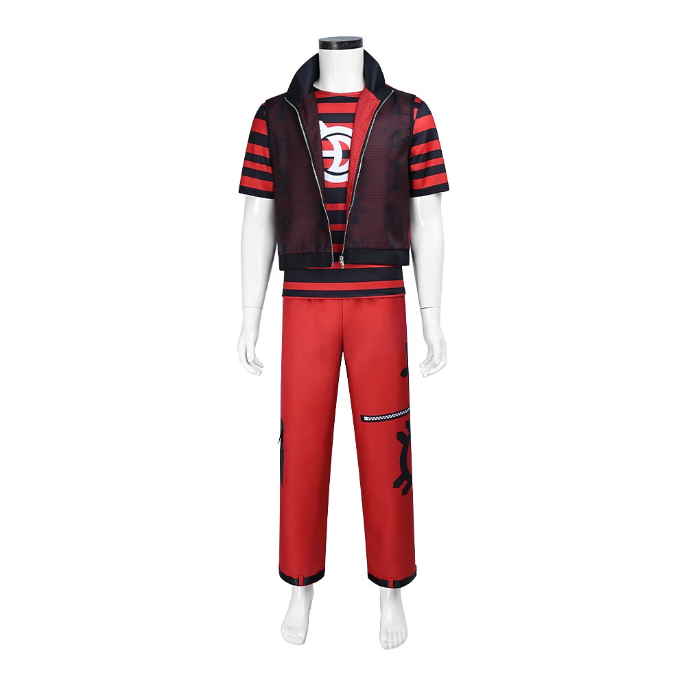 Victor Zombies 4 cosplay costume with red-and-black striped T-shirt, waistcoat and red pants