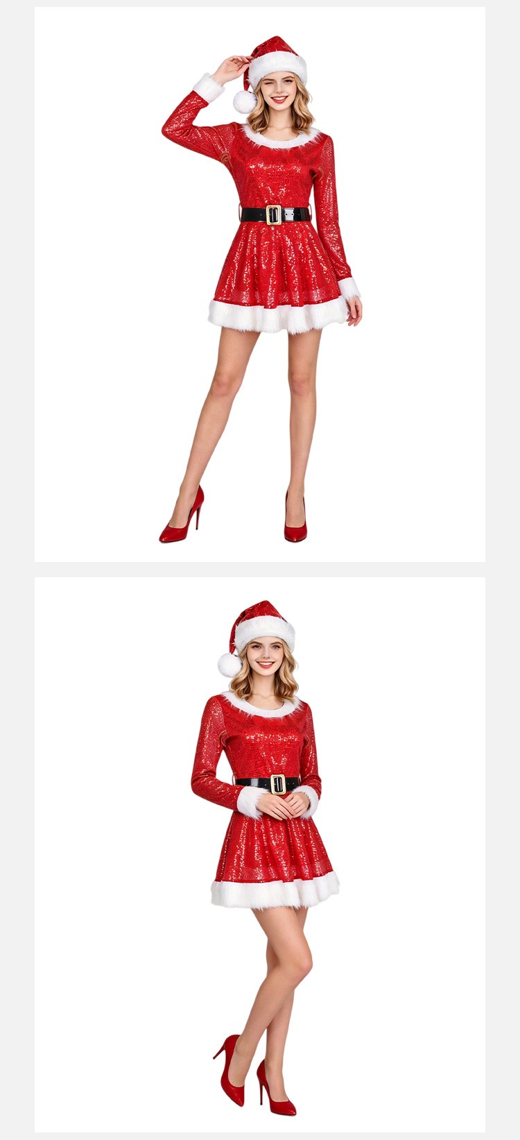Christmas Mrs. Claus Sequin Dress Cosplay Costume For Halloween