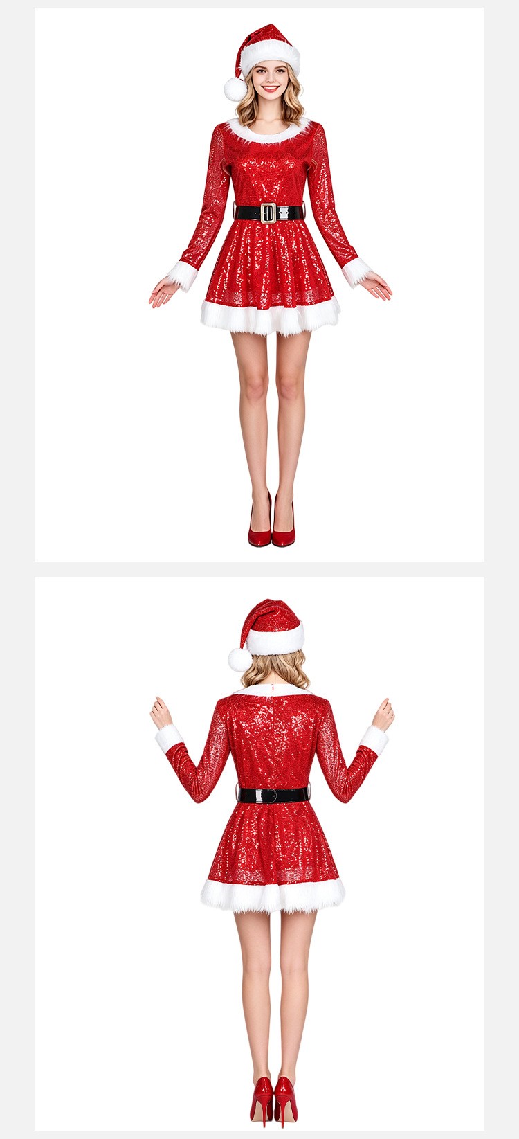 Christmas Mrs. Claus Sequin Dress Cosplay Costume For Halloween