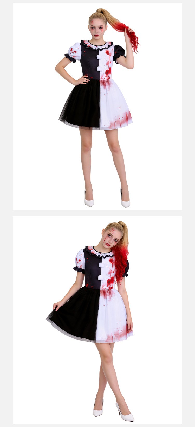 Bloody Clown Mesh Dress Cosplay Costume For Halloween