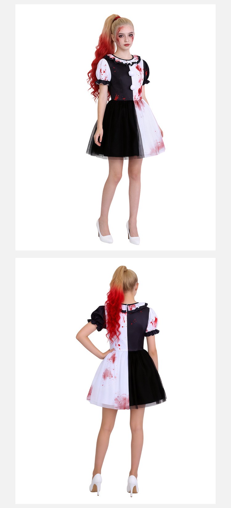 Bloody Clown Mesh Dress Cosplay Costume For Halloween