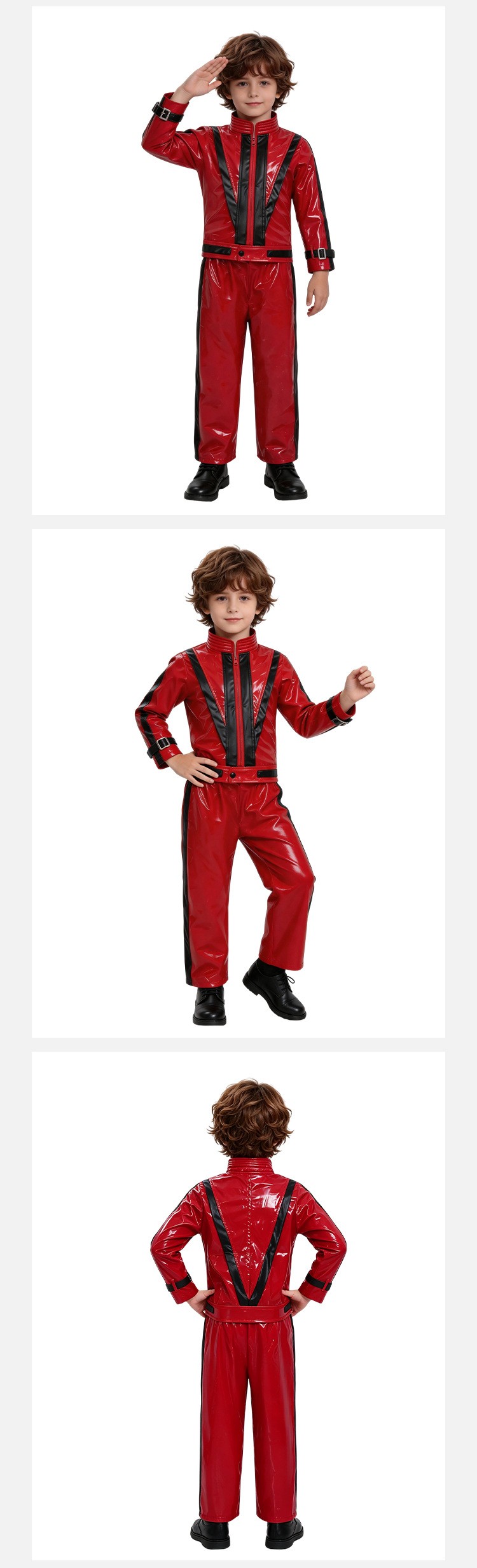 Kids Michael Jackson Red Leather Cosplay Costume For Halloween