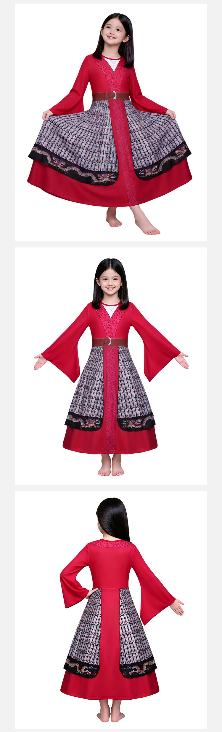 Kids Mulan Warrior Armor Cosplay Costume For Halloween