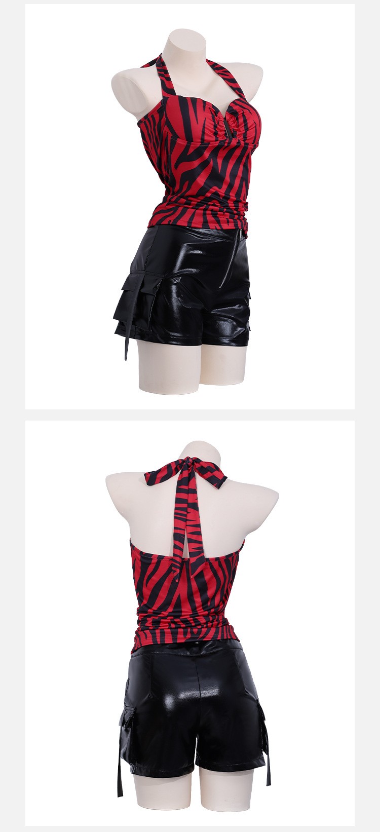 Obsessed Nikki Red Black Stripe Cosplay Costume For Halloween