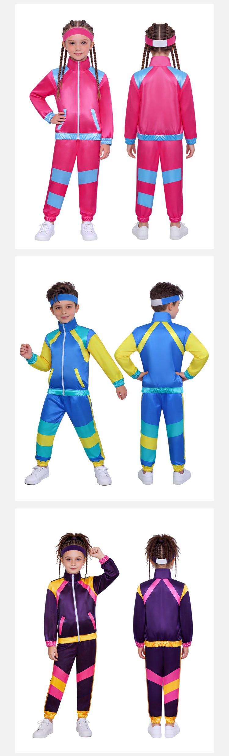 Kids 80s Disco Tracksuit Cosplay Costume For Halloween