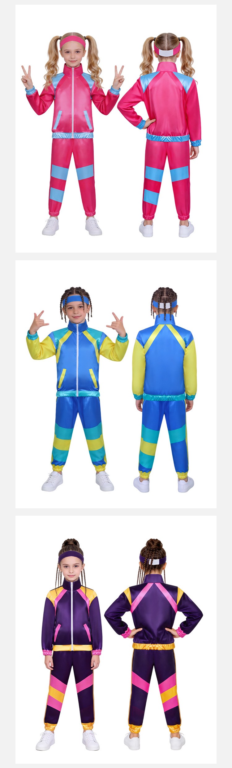 Kids 80s Disco Tracksuit Cosplay Costume For Halloween